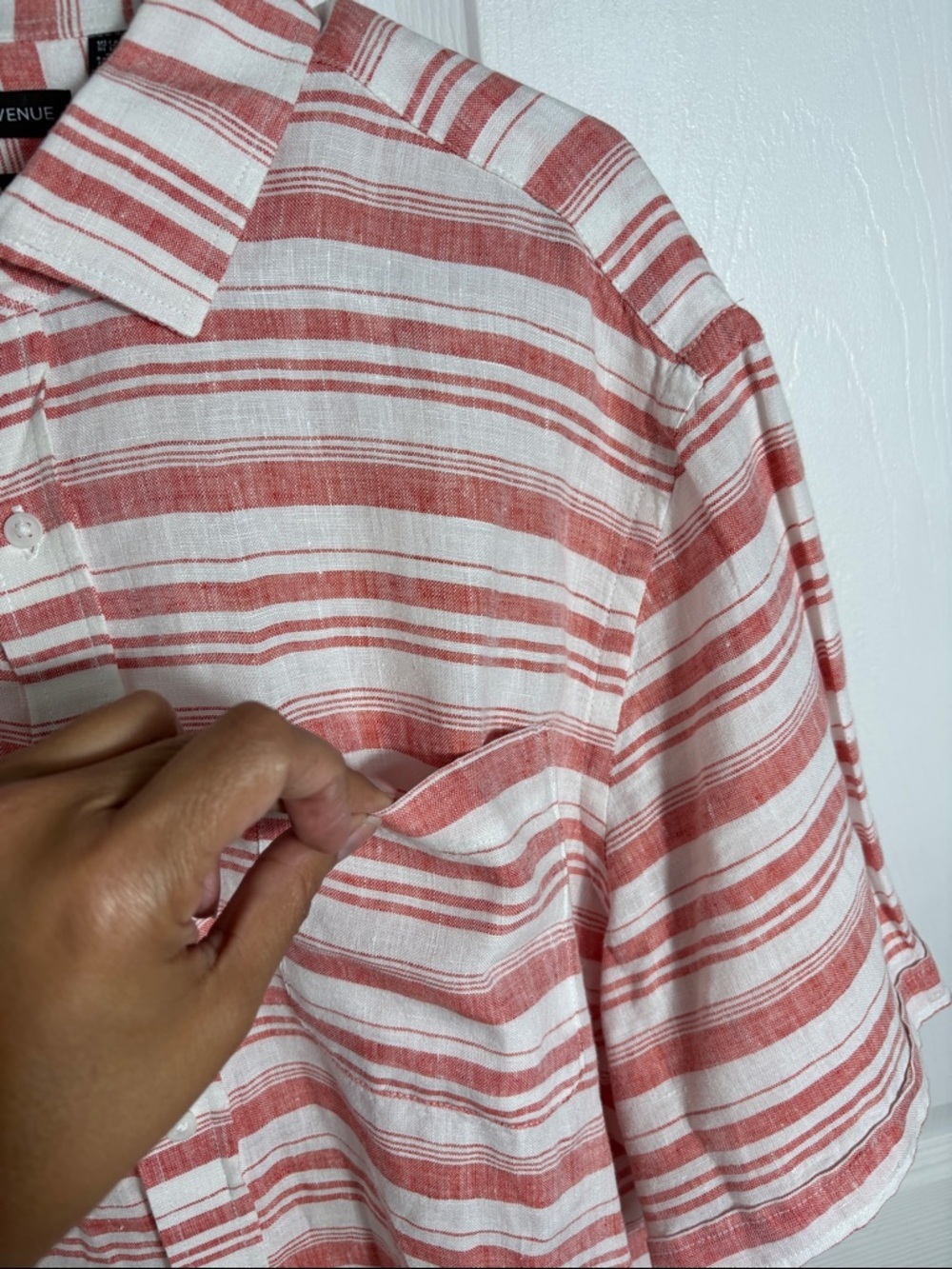 Saks Fifth Avenue Linen Shirt XL Rust Red White Striped - Picture 5 of 8
